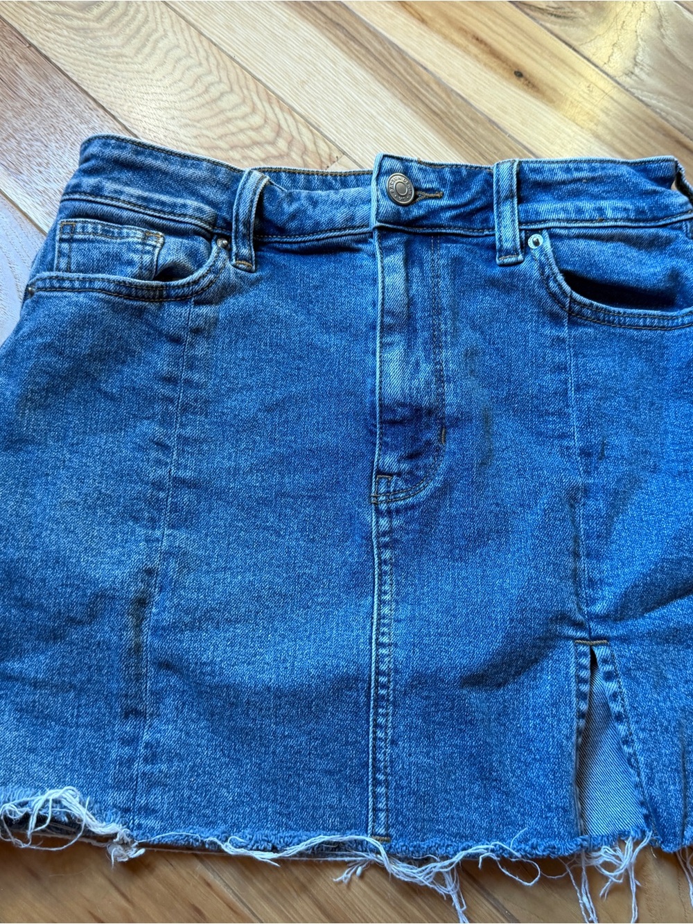 PacSun Blue Denim Mini Skirt with Frayed Hem